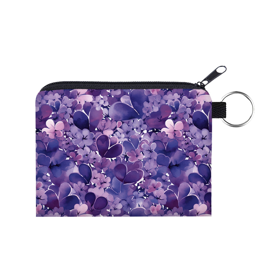 Lilac Purple Petals - Water-Resistant Mini Pouch w/ Keyring