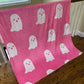 Double Sided Ghosts Pink & White Minky Blanket
