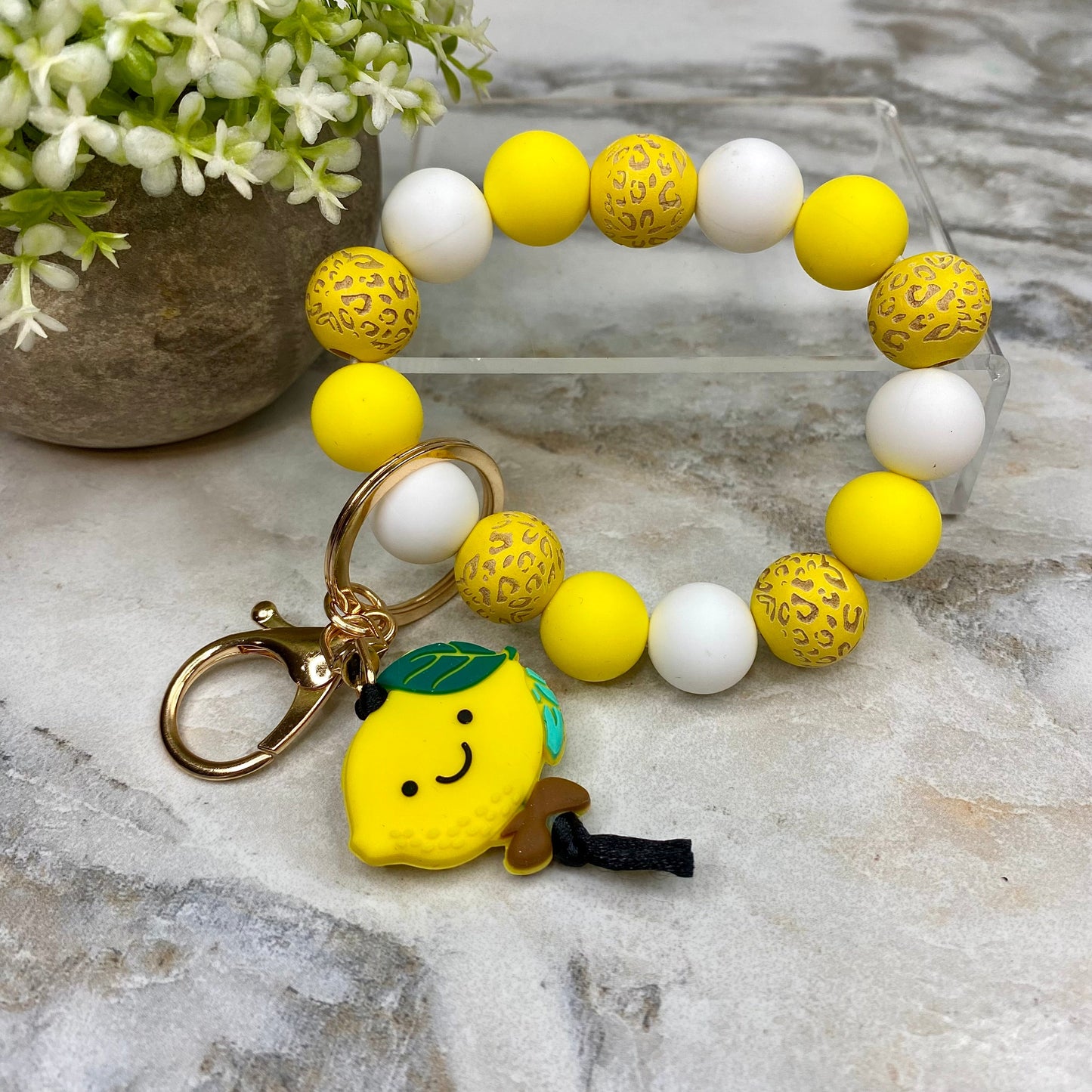 Wood & Silicone Bracelet Keychain - Lemon