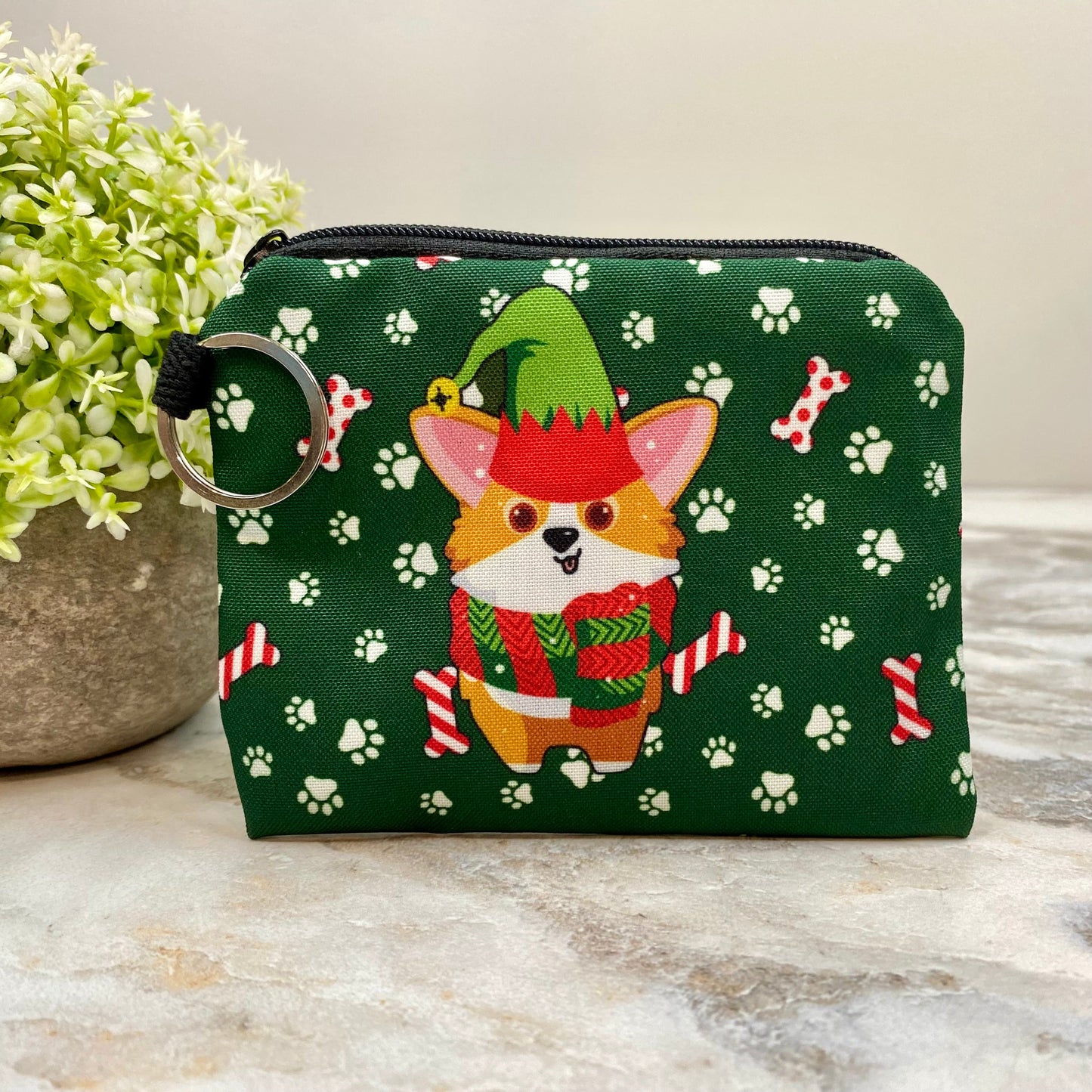 Corgi Elf - Water-Resistant Mini Pouch w/ Keyring