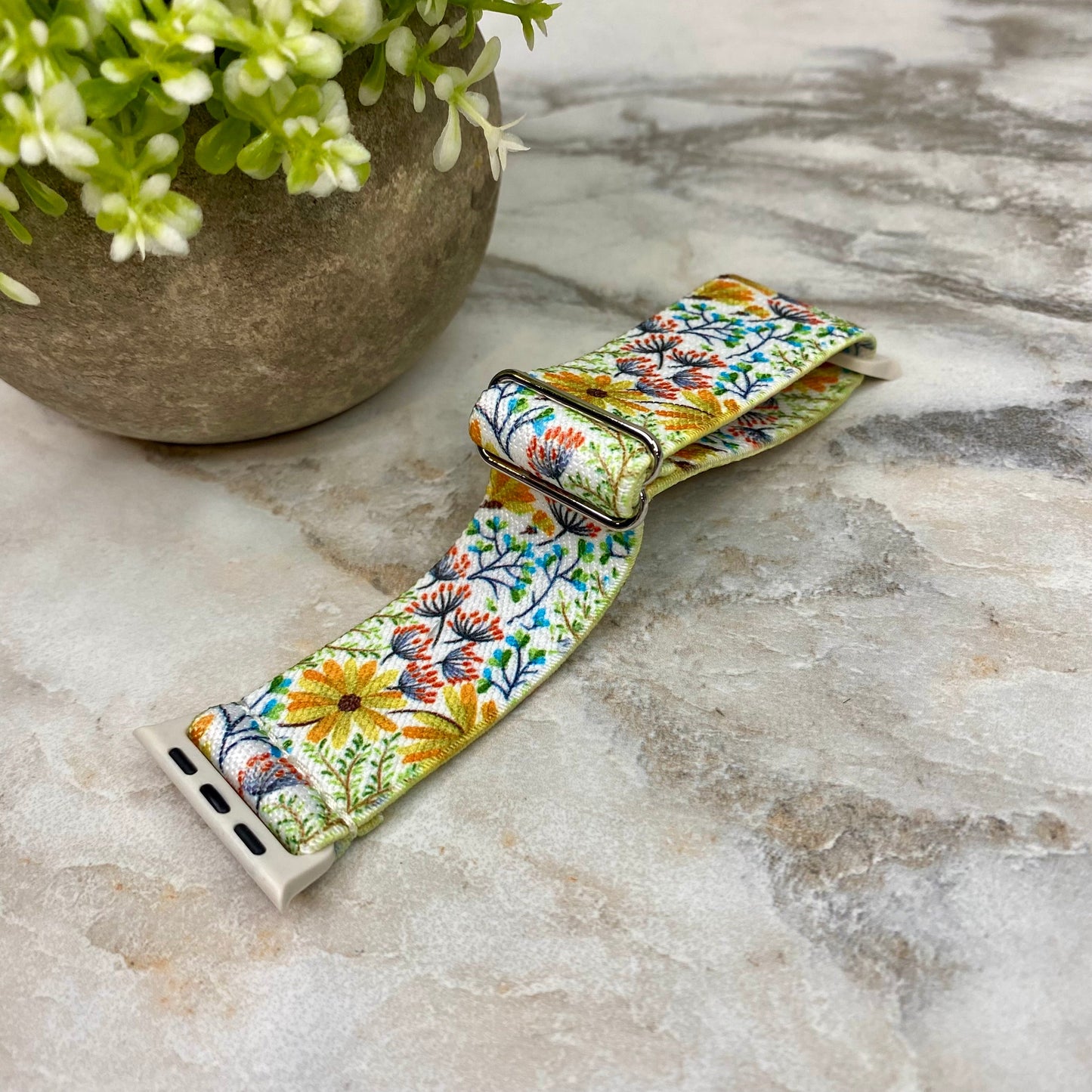 Watch Band - Stretchy Spandex - Yellow Green Floral