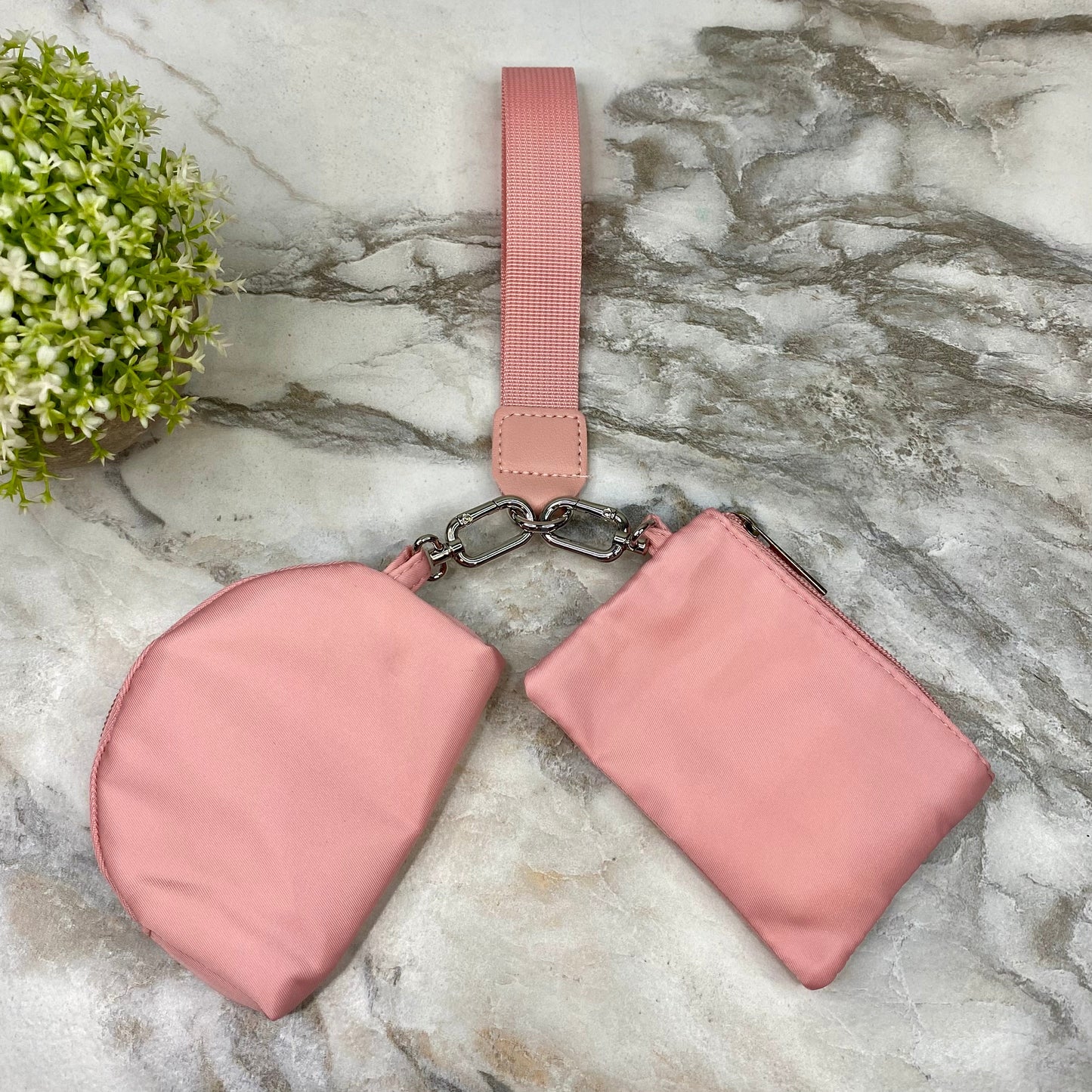 Nylon Wristlet Double Mini Wallet Set - Pink