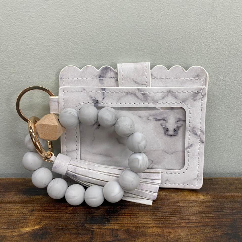 Silicone Bracelet Keychain with Scalloped Card Holder - Marble