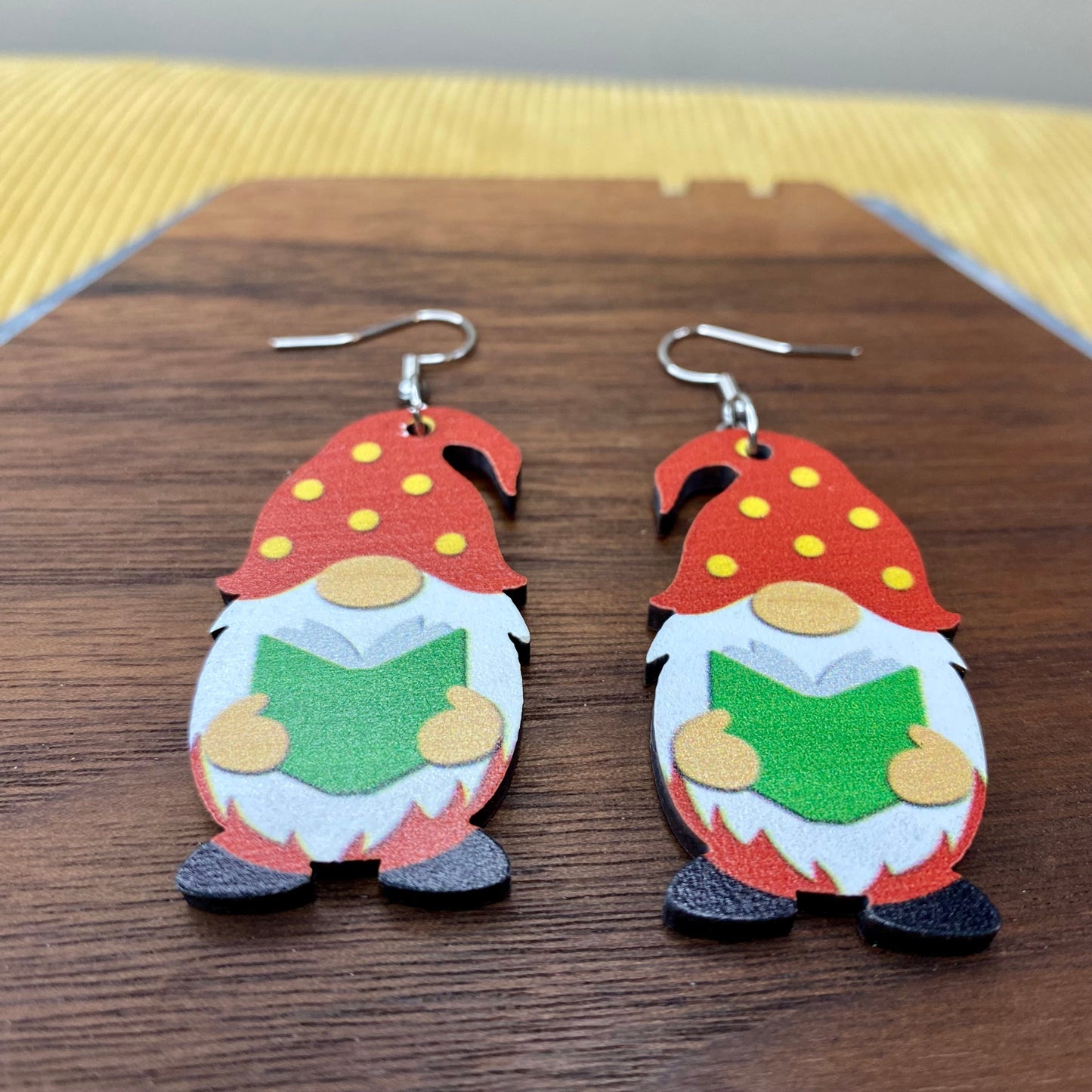 Wooden Dangle Earrings - Gnome Book