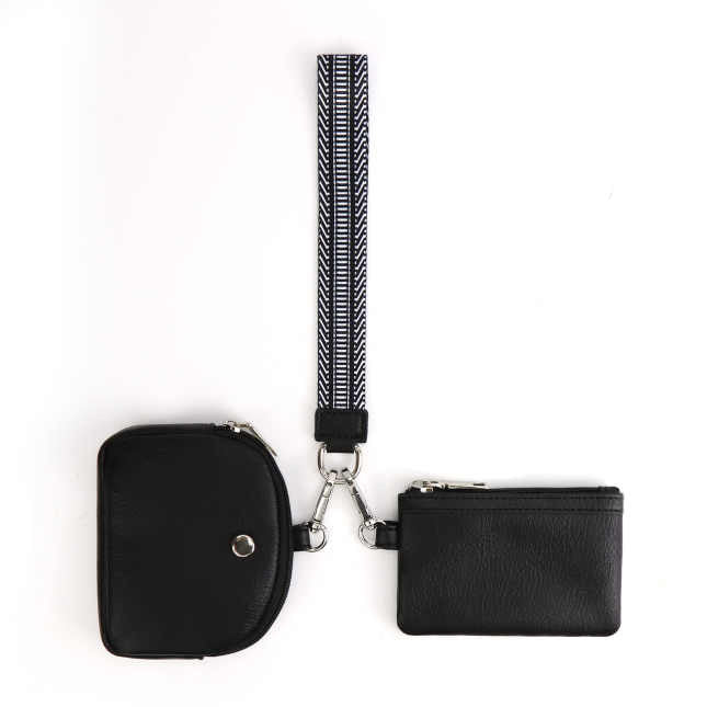 Faux Leather Wristlet + Double Mini Pouch Set