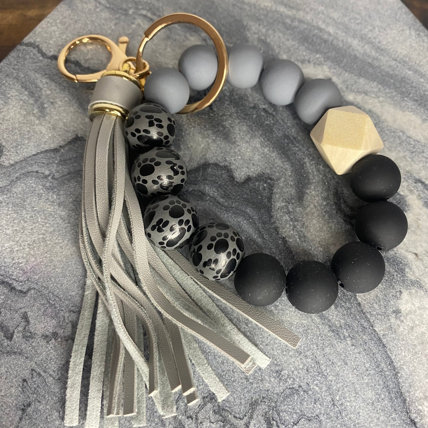 Silicone Bracelet Keychain - Paw - Black & Gray