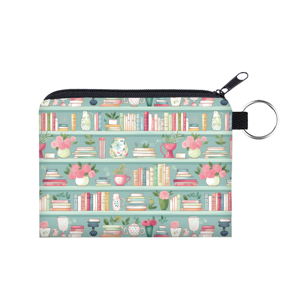 Mint Floral Bookcase - Water-Resistant Pouch Set