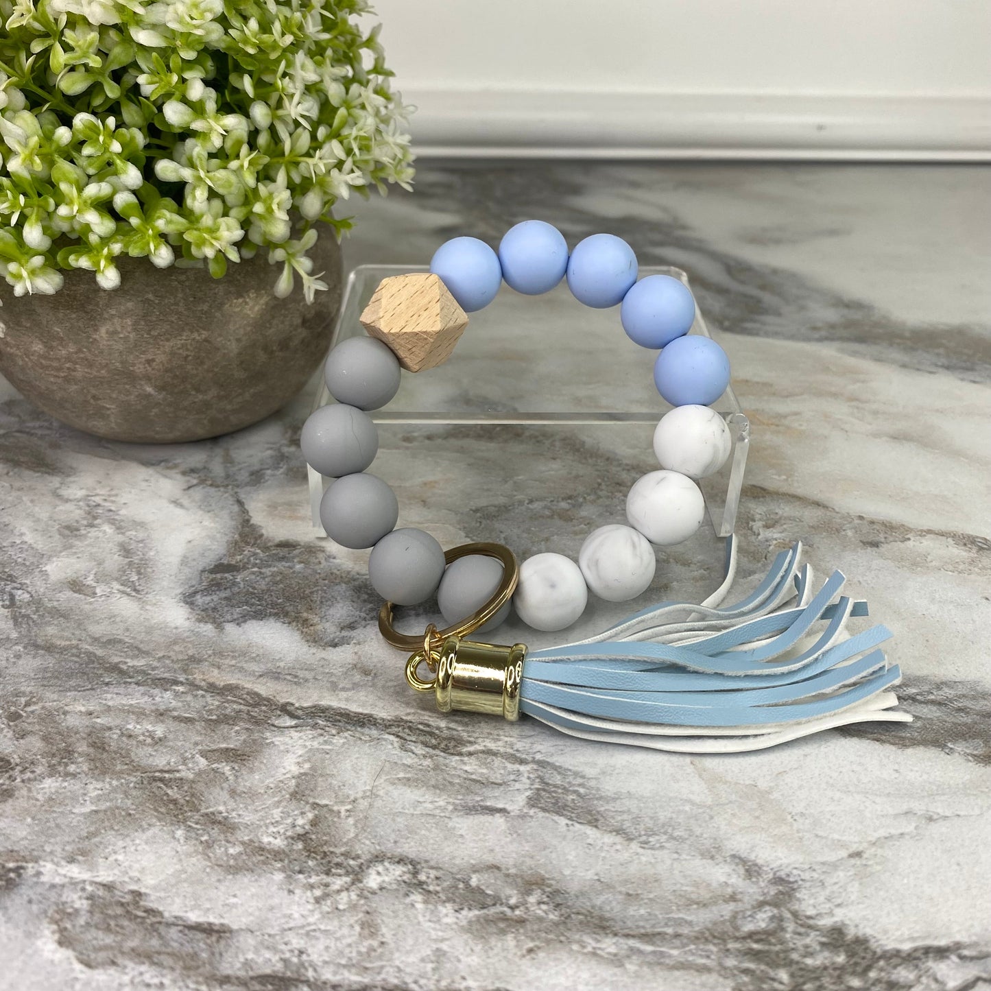 Silicone Bracelet Keychain - Dusty Blue