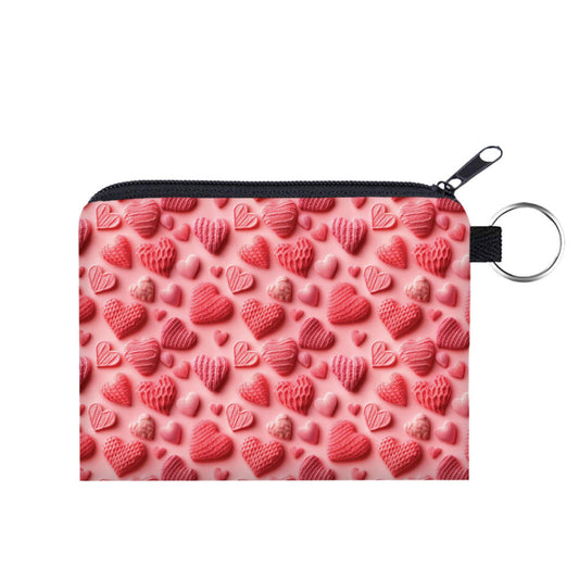 All Pink Knit Hearts - Water-Resistant Mini Pouch w/ Keyring