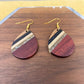 Dangle Earring - Wood & Acrylic - Clear Silver Glitter & Cherry Wood