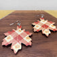 Wooden Dangle Earrings - Fall - Plaid Leaf