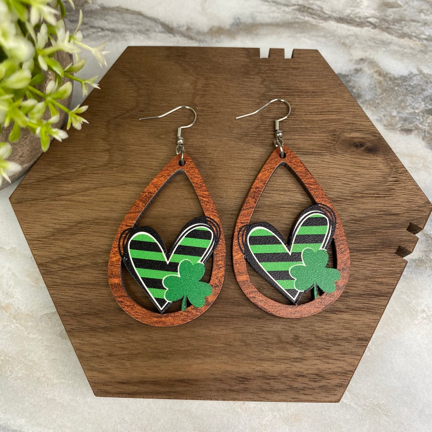 Wooden Dangle Earrings - St. Patrick’s Day - #2