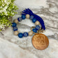 Wooden Bead Bracelet Keychain - Mama - Blue & Beige