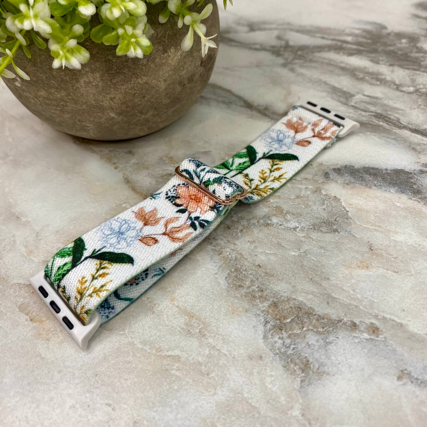 Watch Band - Stretchy Spandex - Peach Green Floral