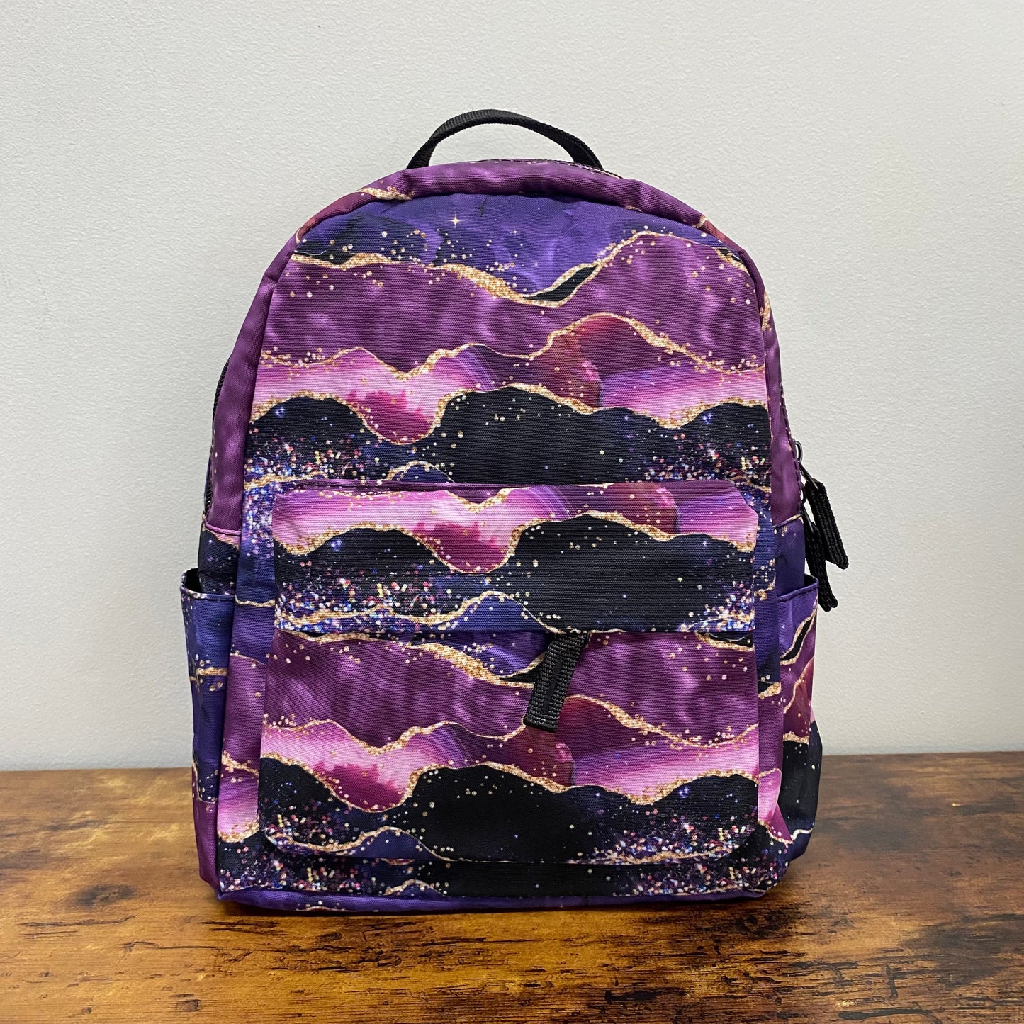 Dark Purple Sparkle Waves - Water-Resistant Mini Backpack