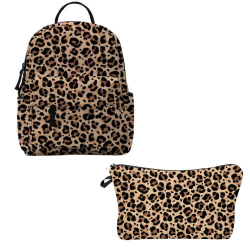 Traditional Animal Print - Water-Resistant Mini Backpack & Pouch Set