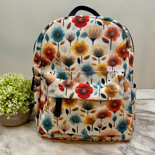 Floral Blooms Red Orange Blue - Water-Resistant Mini Backpack