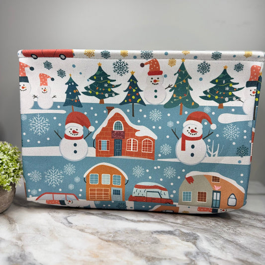 Pop Up Canvas Basket - Christmas Snowman Town