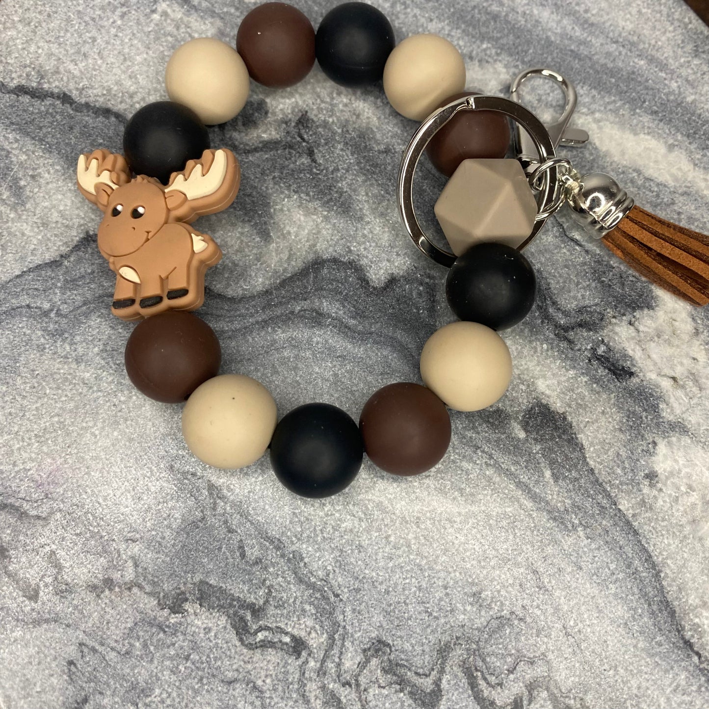 Silicone Bracelet Keychain - Moose - Black, Brown, & Tan