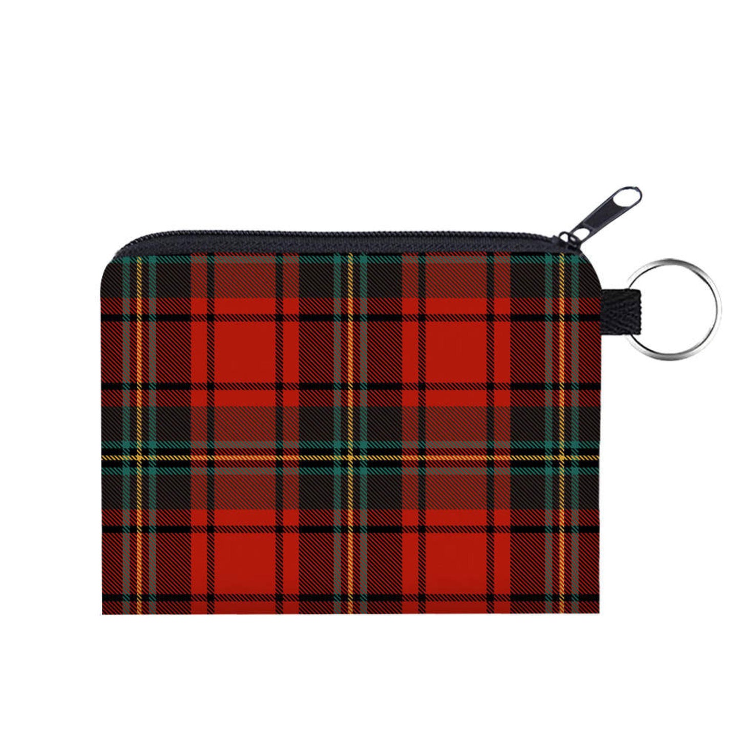 Plaid Green Red - Water-Resistant Mini Pouch w/ Keyring