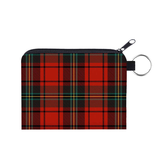 Plaid Green Red - Water-Resistant Mini Pouch w/ Keyring