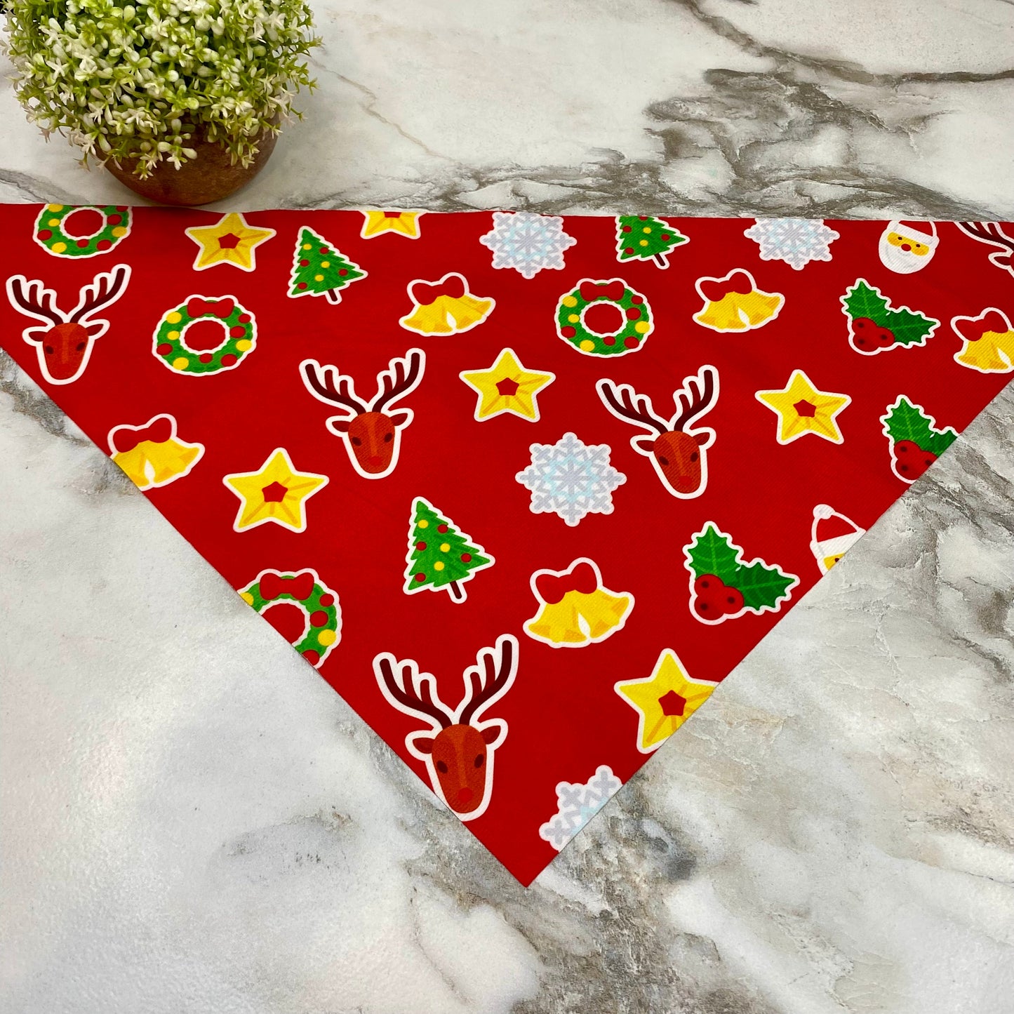 Dog Bandana - Christmas - Reindeer Snowflake Tree Red