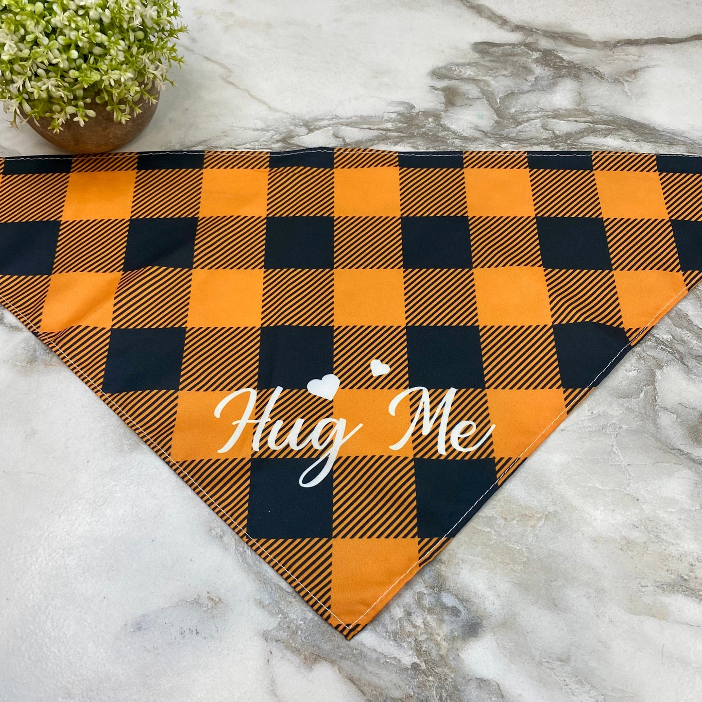 Dog Bandana - Sayings - Hug Me Orange Plaid