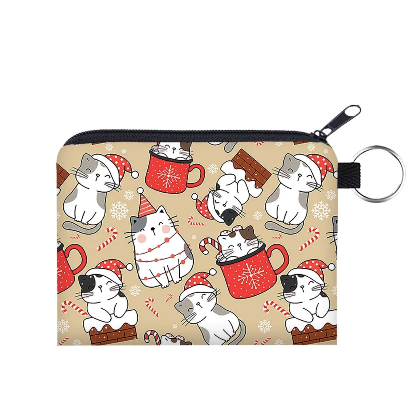 Cat Christmas - Water-Resistant Mini Pouch w/ Keyring