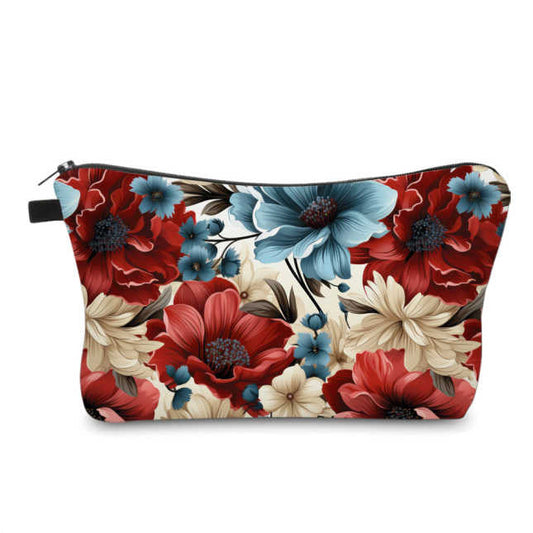 Large Red White Blue Floral - Water-Resistant Multi-Use Pouch