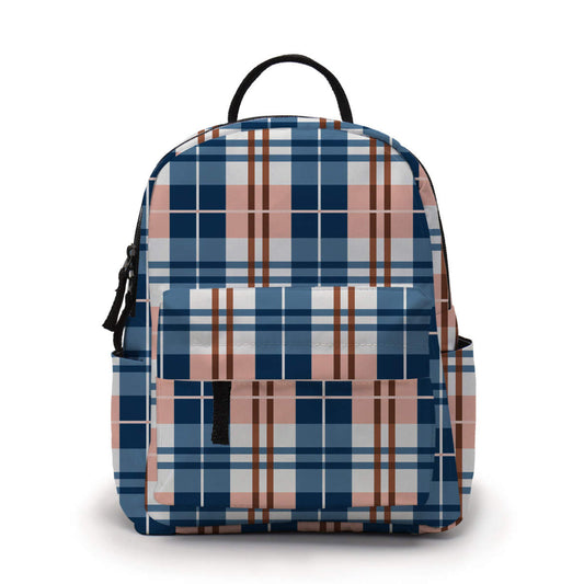 Plaid Pink Blue - Water-Resistant Mini Backpack