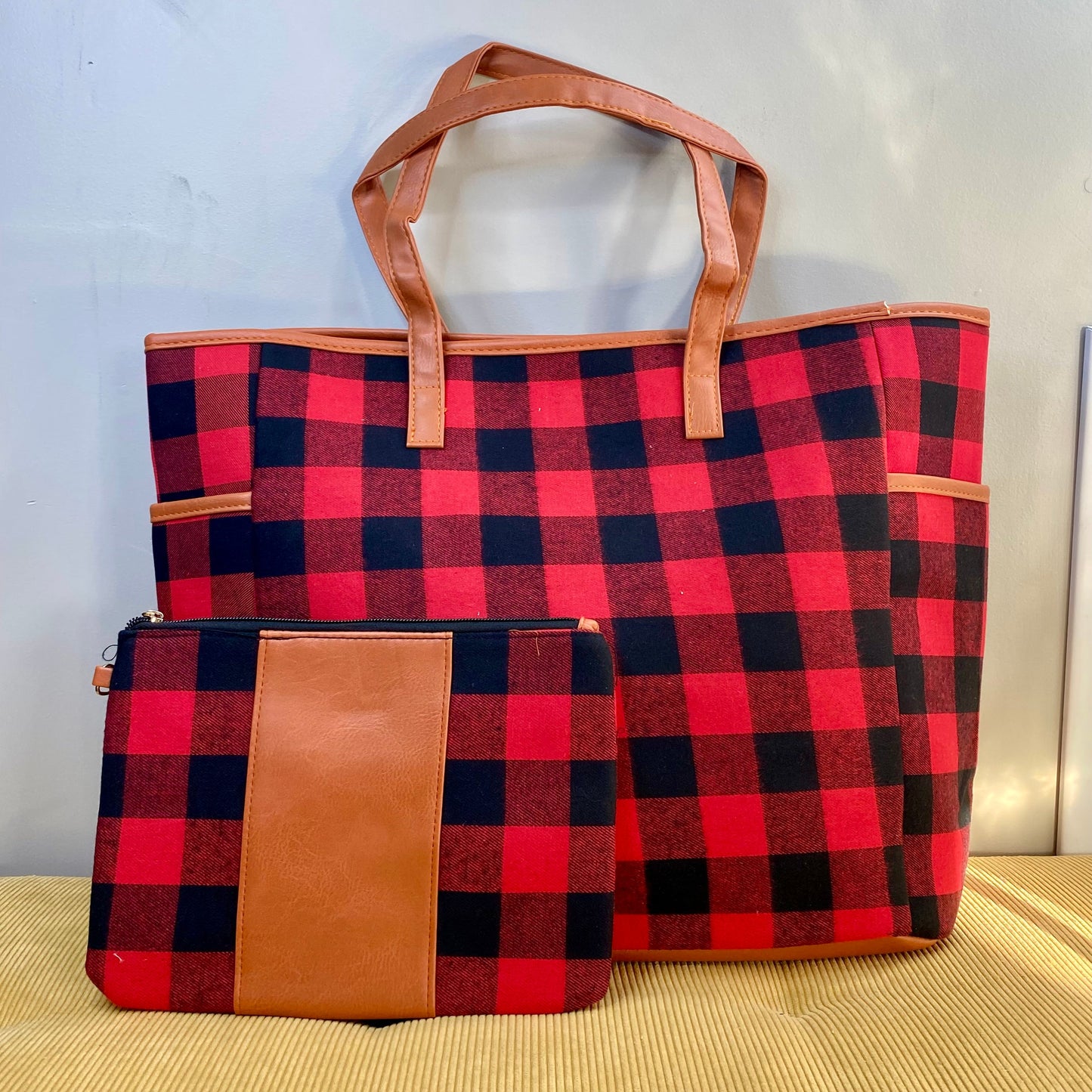 Weekender Bag & Pouch - Red Black Plaid