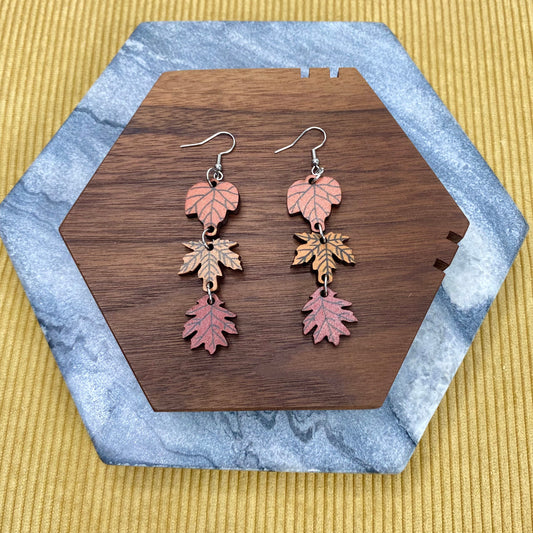 Wooden Dangle Earrings - Fall - Leaves