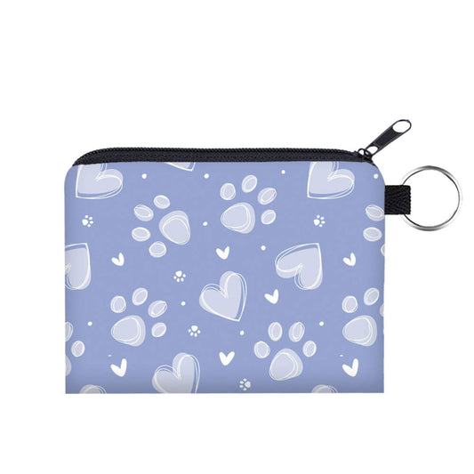 Dog Paw Print Blue Heart - Water-Resistant Mini Pouch w/ Keyring