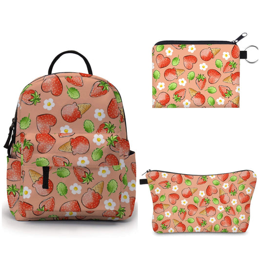 Strawberry Ice Cream - Water-Resistant Mini Backpack & Pouches Set