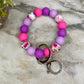 Silicone Bracelet Keychain - Purple Pink Roses