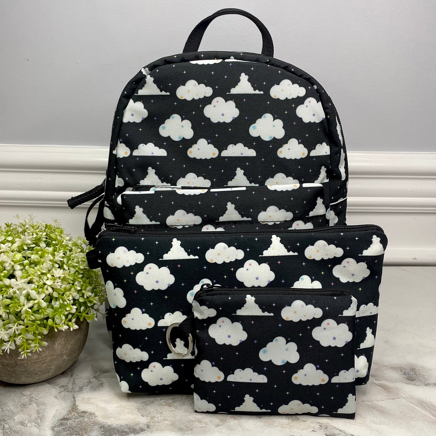 Cloud Black + White - Water-Resistant Mini Backpack & Pouches Set