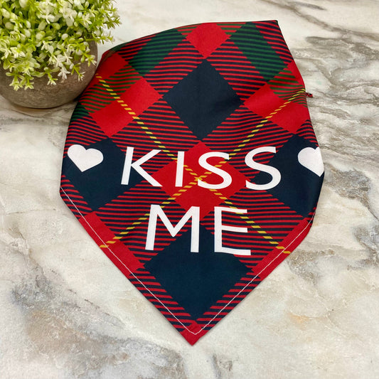 Dog Bandana - Sayings - Kiss Me Red Plaid