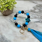 Wood & Silicone Bracelet Keychain - Blue Paw Print