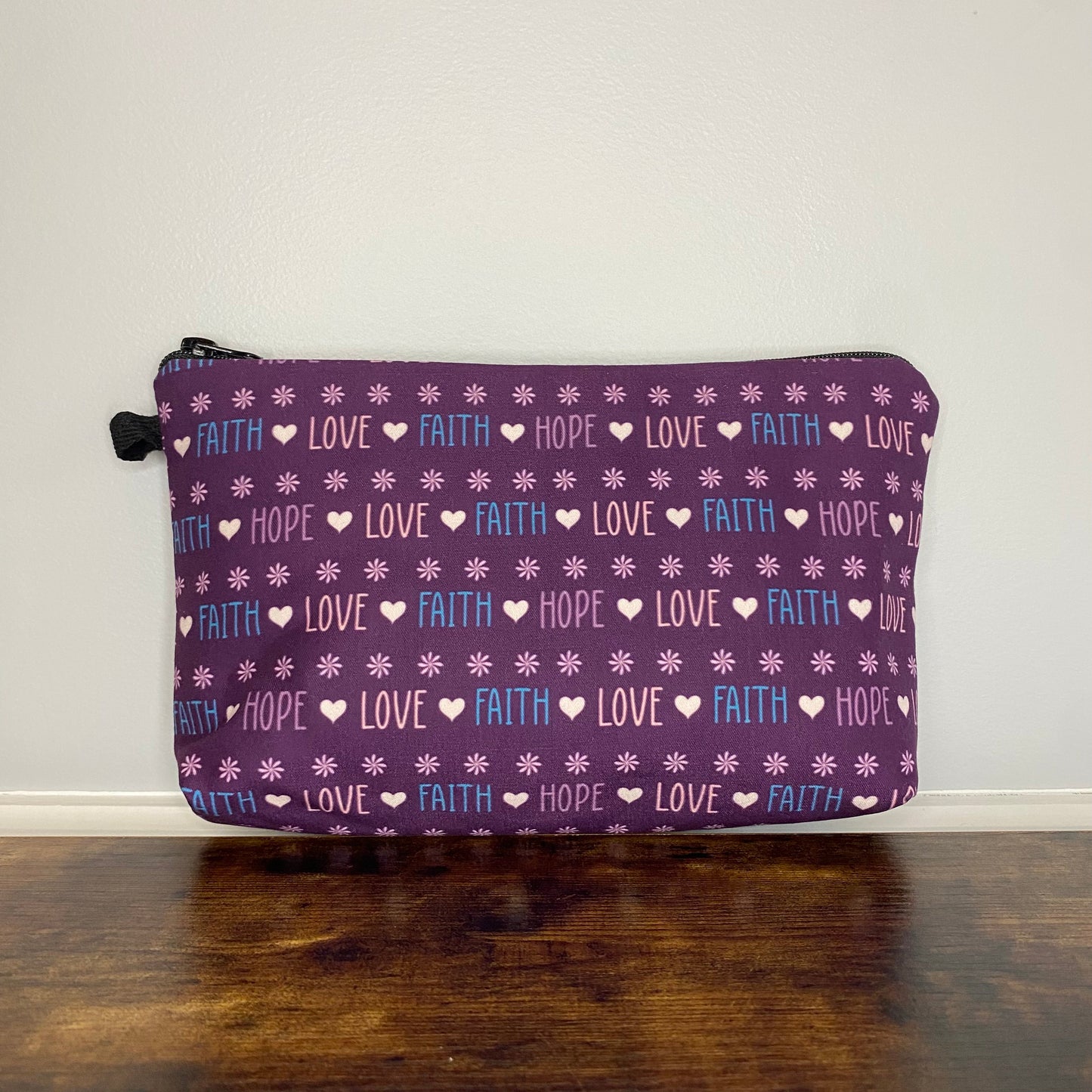 Faith Hope Love Purple - Water-Resistant Multi-Use Pouch