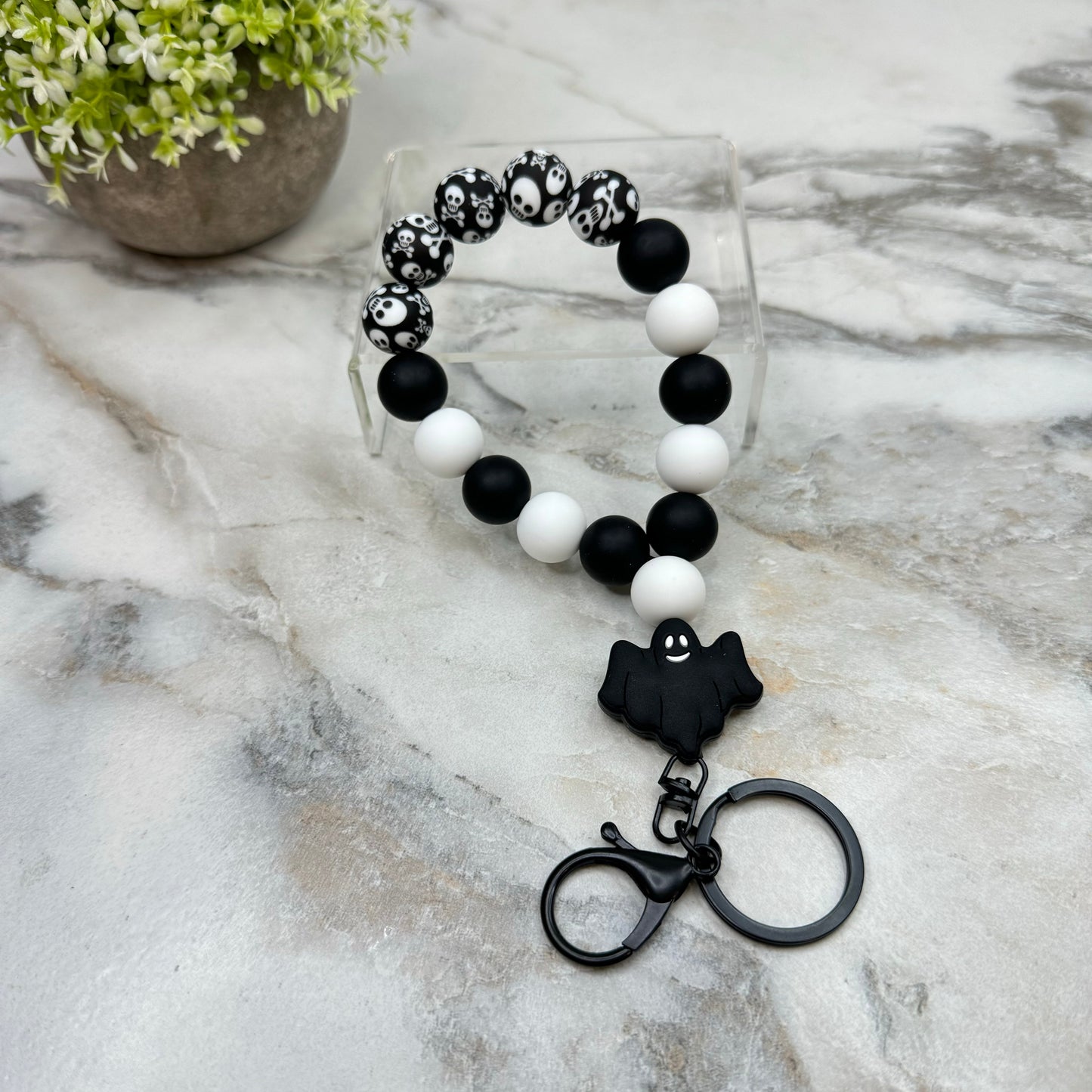 Silicone Bracelet Keychain - Halloween - Ghost Black Skull Crossbones