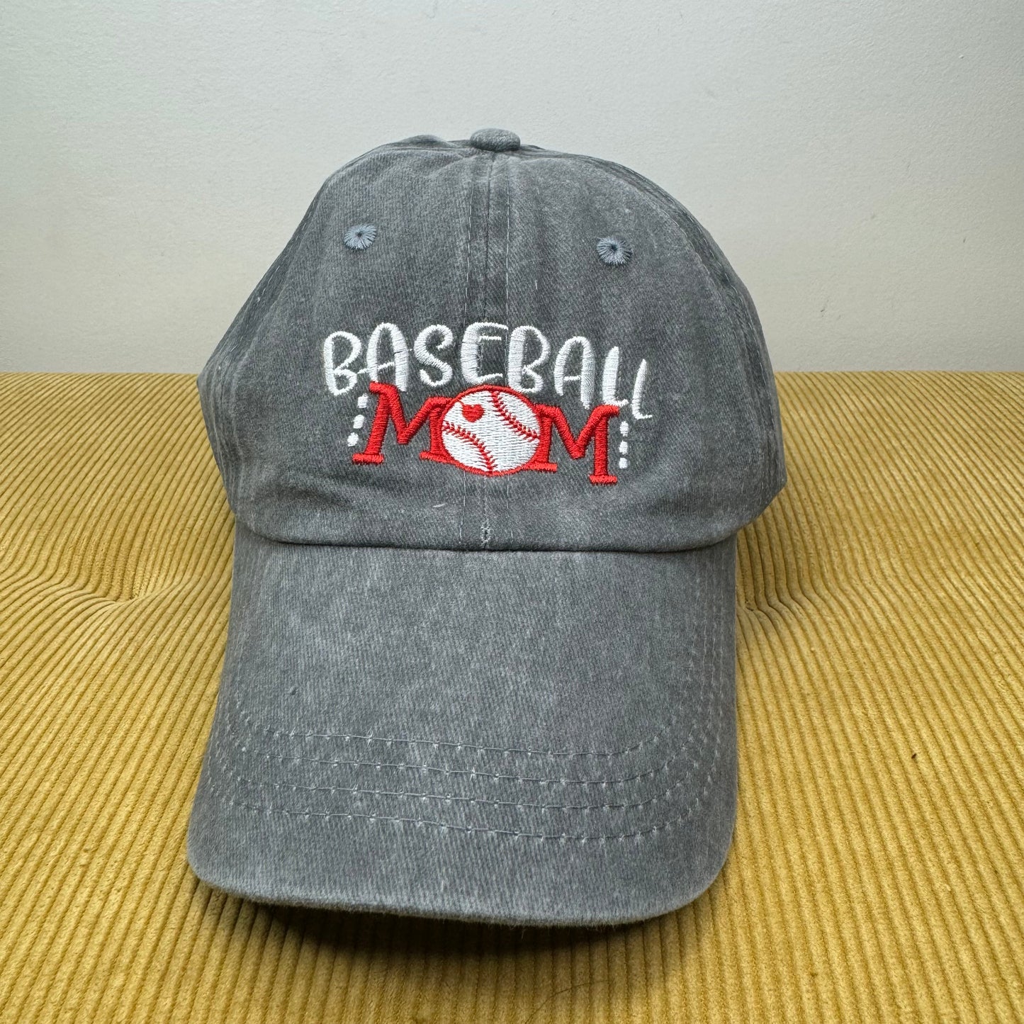 Hat - Baseball Mom - Medium Grey with Red Letters