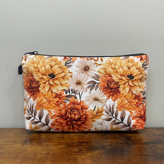 Orange Cream Brown Floral - Water-Resistant Multi-Use Pouch