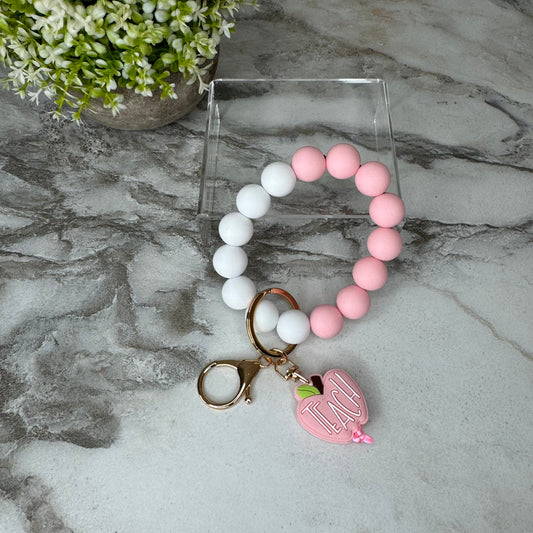 Silicone Bracelet Keychain - Teach, Light Pink