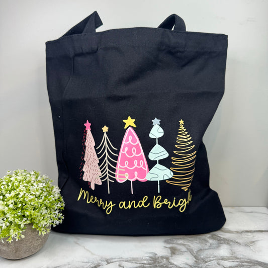 Tote Bag - Christmas - Merry and Bright on Black