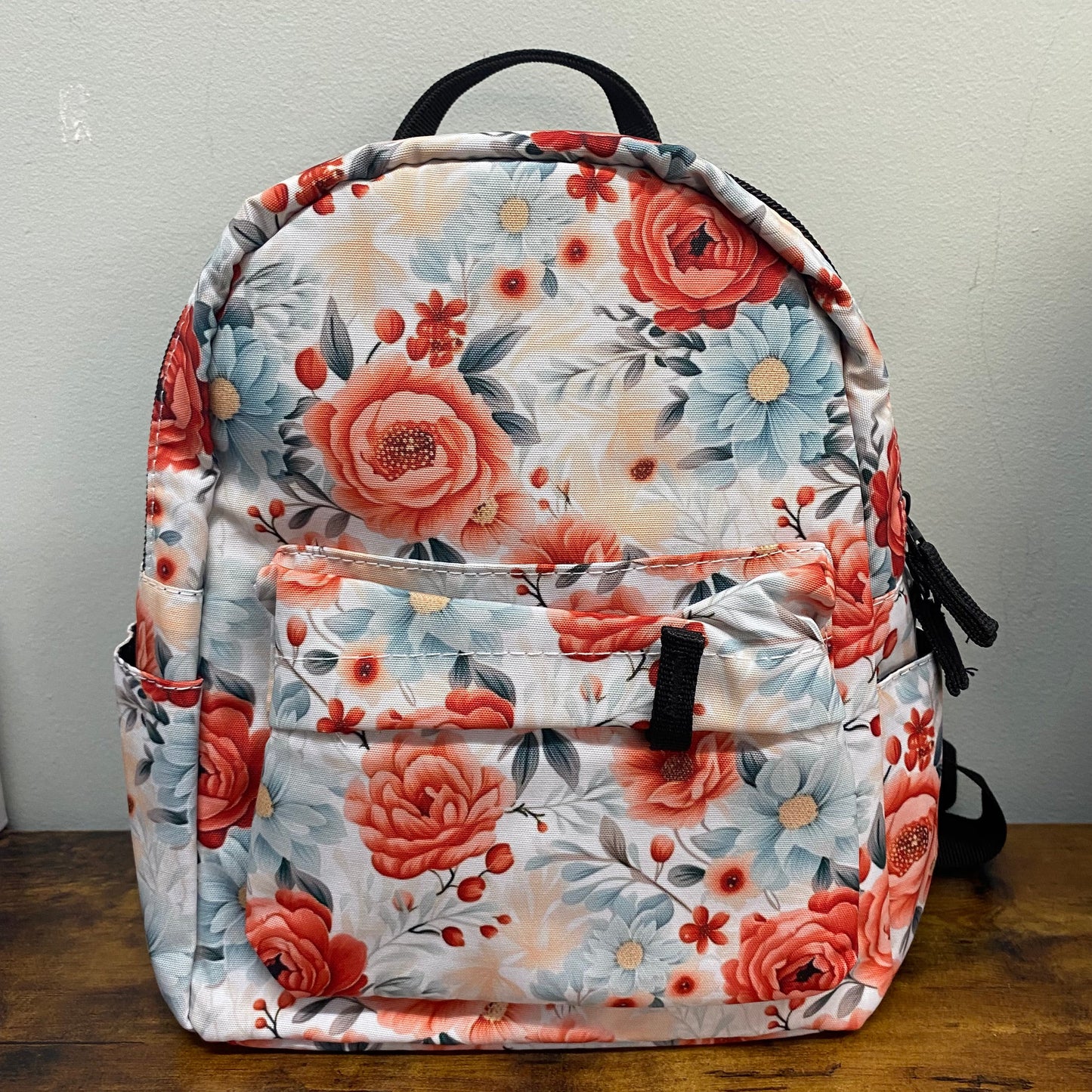 Light Blue Coral Floral - Water-Resistant Mini Backpack