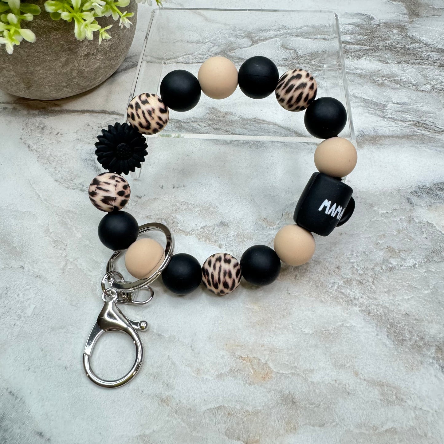 Silicone Bracelet Keychain - Black Sunflower Mama Mug