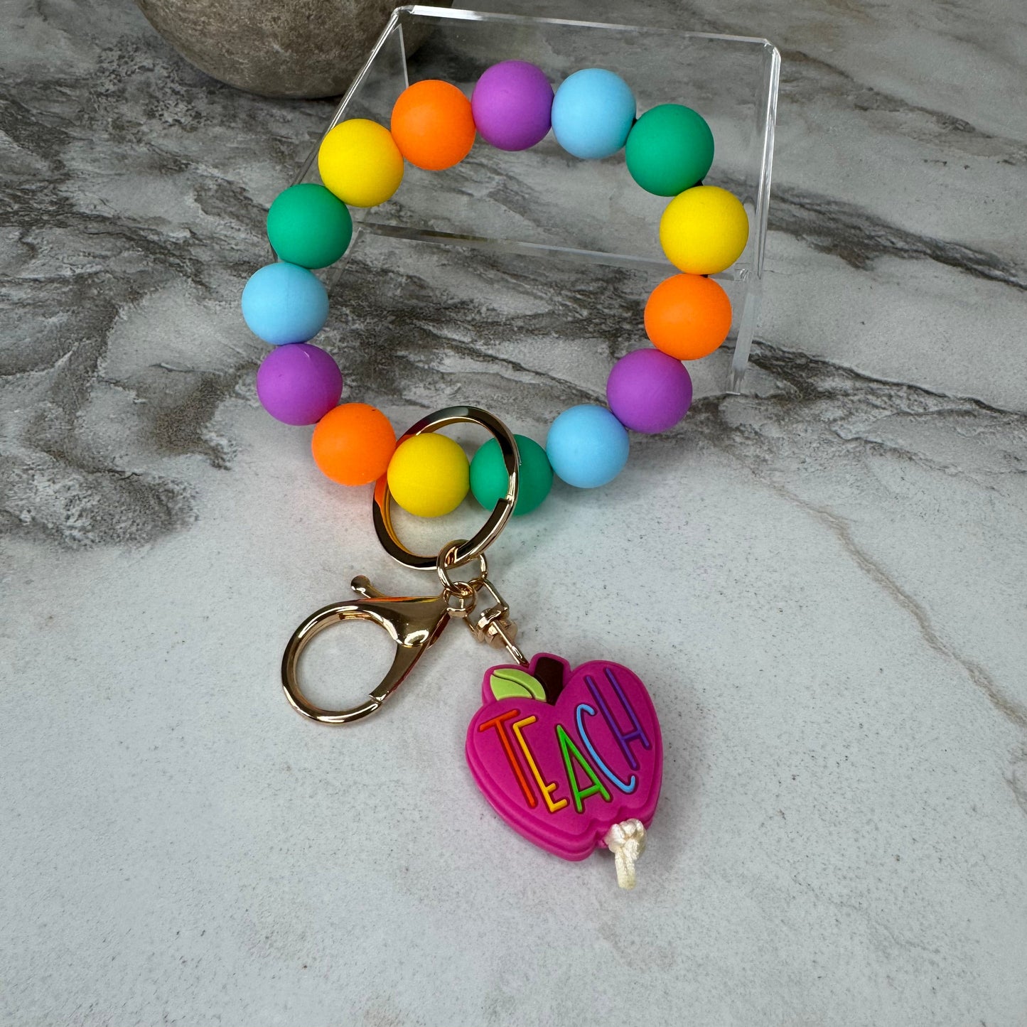 Silicone Bracelet Keychain - Teach, Magenta