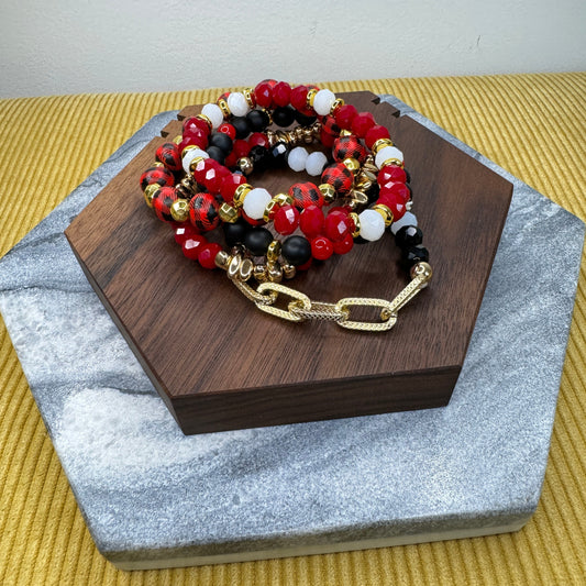 Red Plaid Bracelet Stack