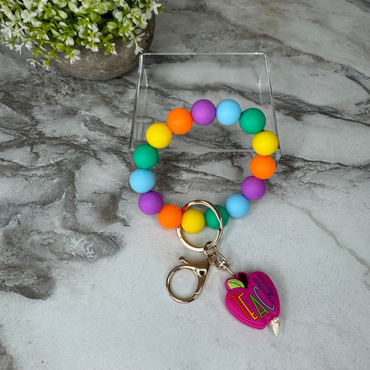 Silicone Bracelet Keychain - Teach, Magenta