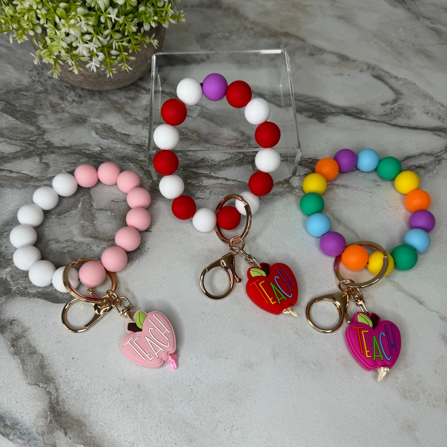 Silicone Bracelet Keychain - Teach, Light Pink